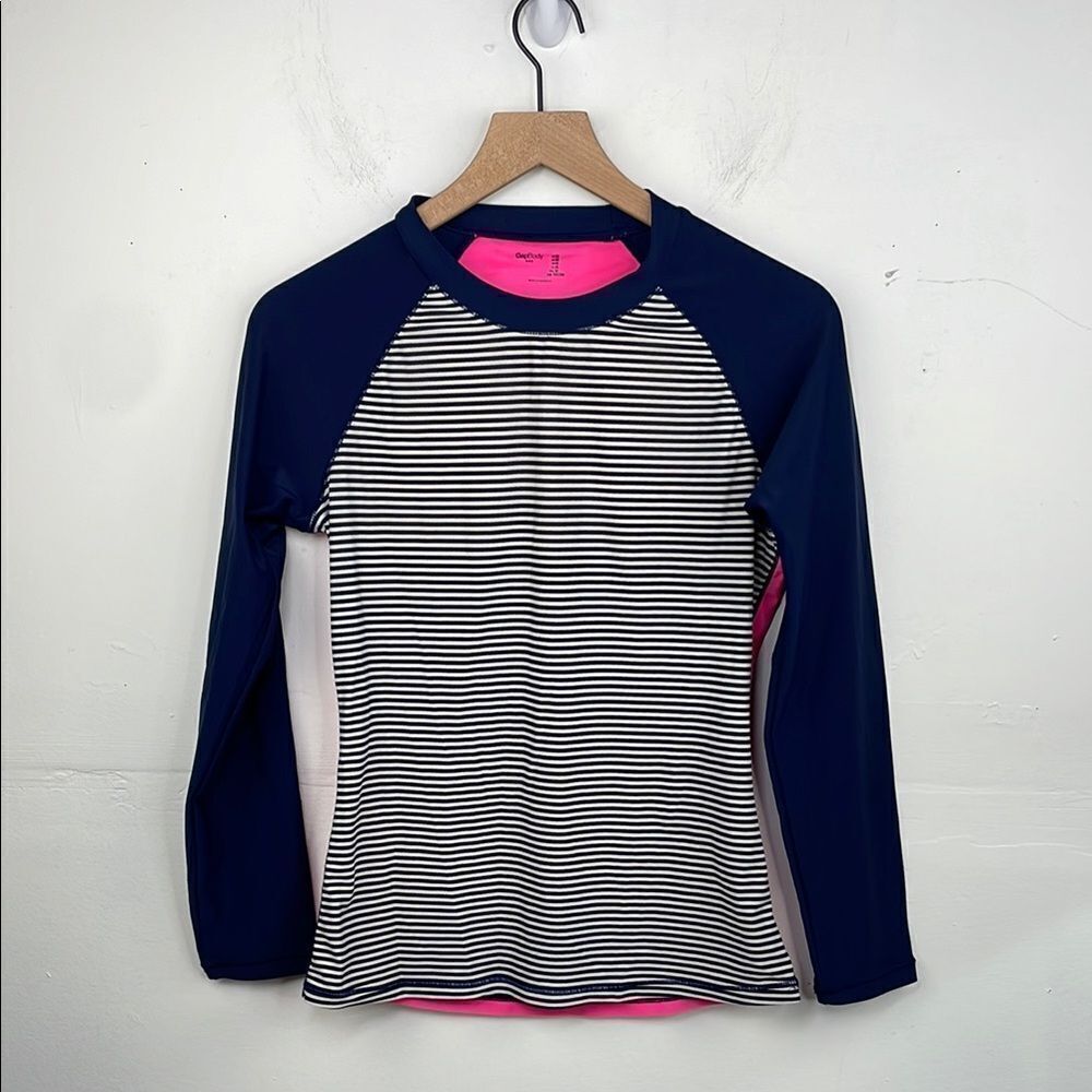 GAP Striped Navy Blue Pink LongโSleeve Athletic Top size Medium